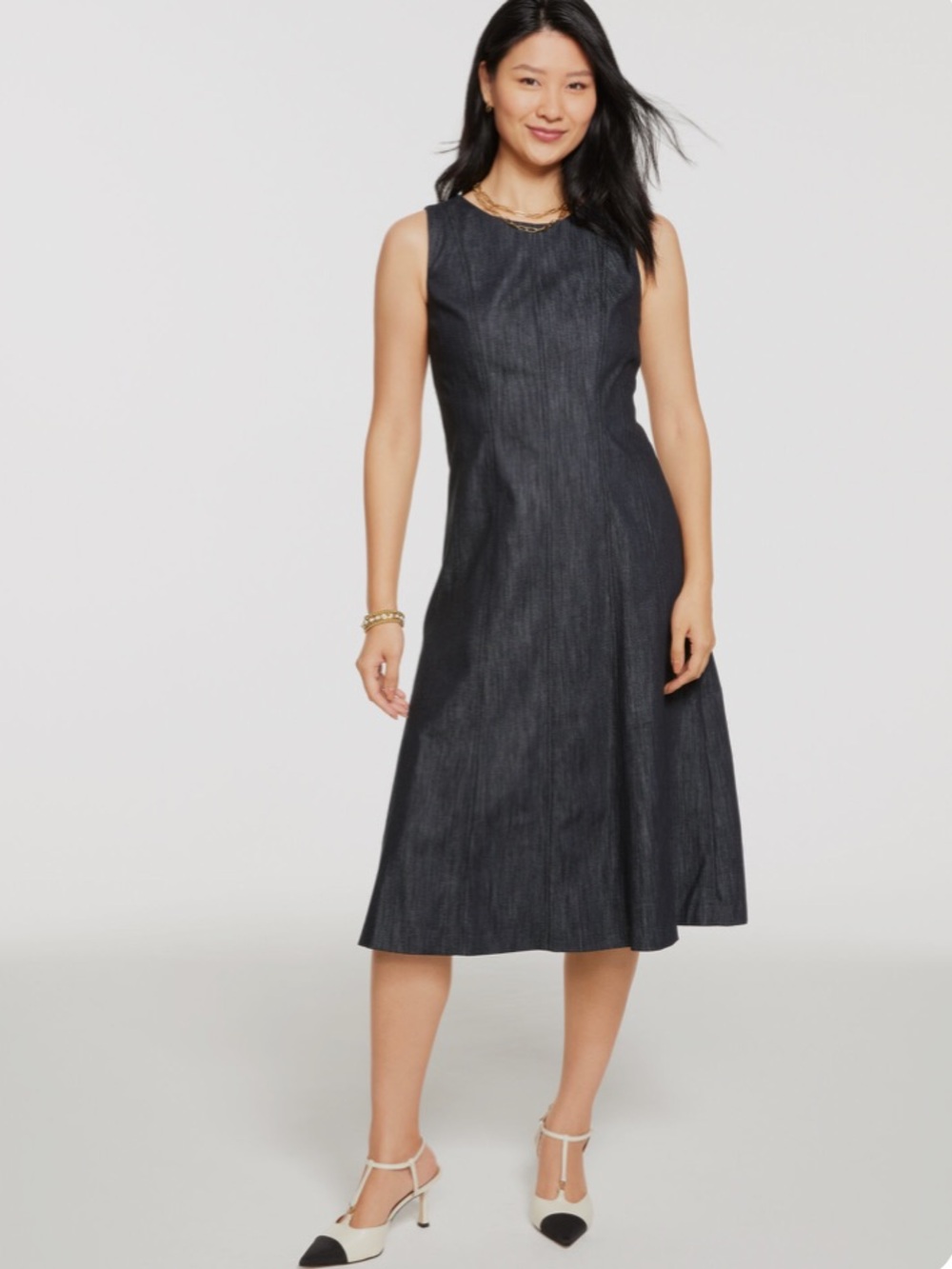 Talbots Refined Denim A Line Midi Dress 98% Cotton